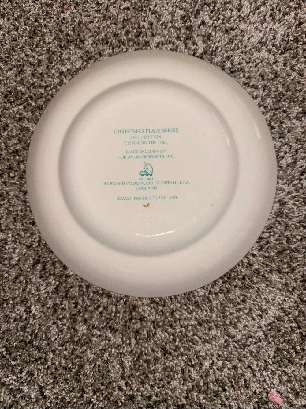 Avon Teal and Gold Holiday Plate with Winter Village Scene